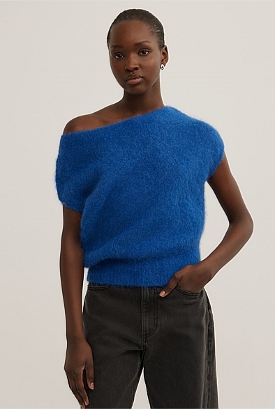Cobalt Asymmetric Fluffy Top - Women's Evening Tops | Witchery