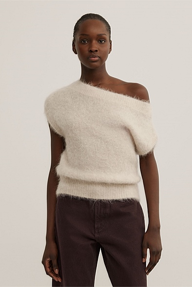 Oak Marle Asymmetric Fluffy Top - Women's Short Sleeve Tops | Witchery