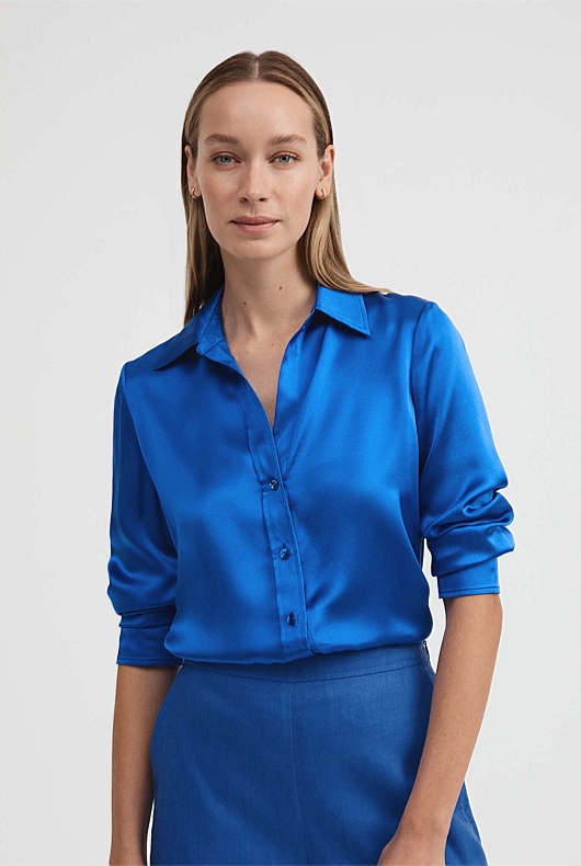 Bold Blue Silk Satin Shirt - Women's Evening Shirts | Witchery