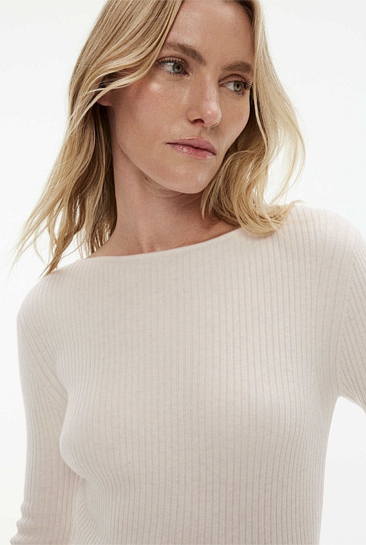 Milk White Boat Neck Rib Knit - Women's Knitwear | Witchery