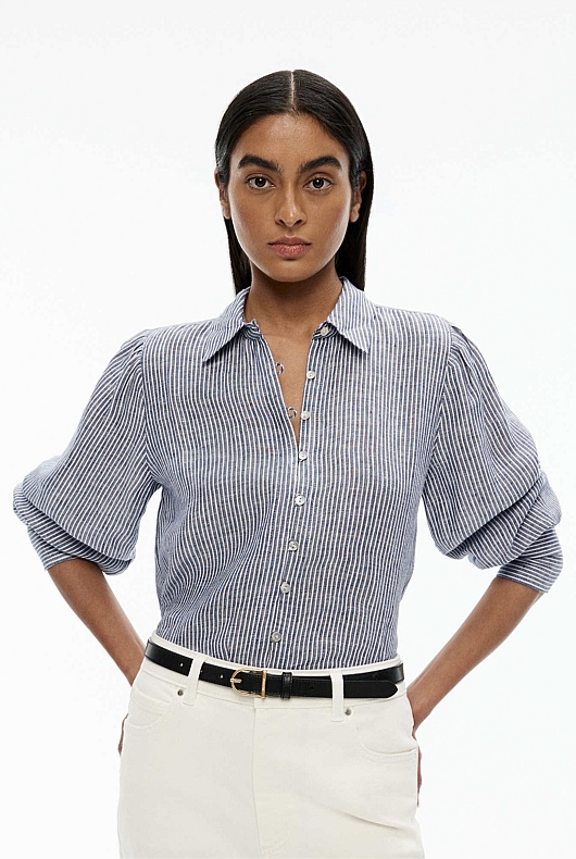 lead-blue-linen-stripe-volume-sleeve-shirt-women-s-linen-shirts