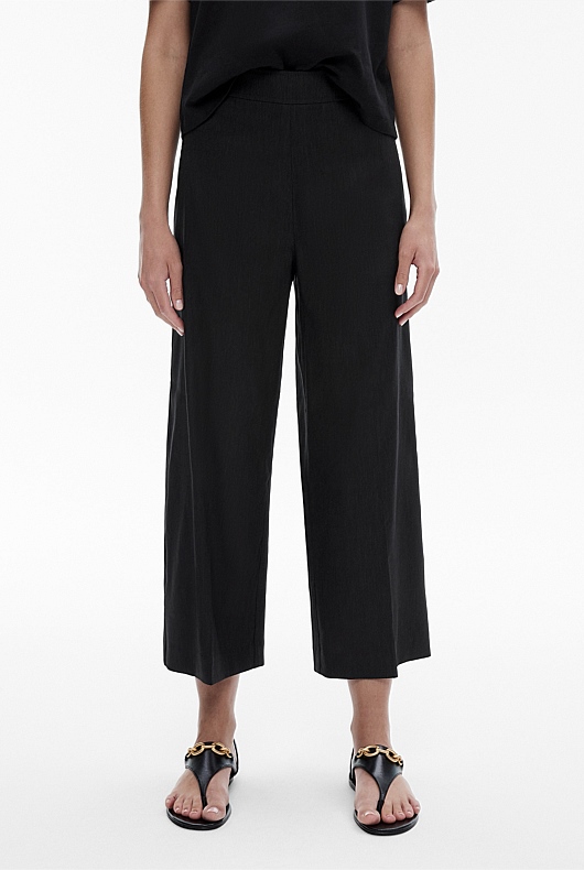 Black Stretch Linen Blend Crop Pant - Women's Black Pants | Witchery