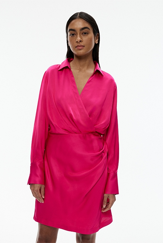 Dahlia Pink Wrap Mini Dress - Women's Long Sleeve Dresses | Witchery