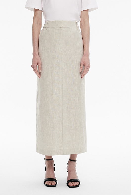 Flax Yarn Dye Linen Tailored Maxi Skirt - Women's Midi Skirts | Witchery