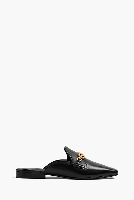 Black Leather Mule Loafer with Chain - Women's Workwear Shoes | Witchery