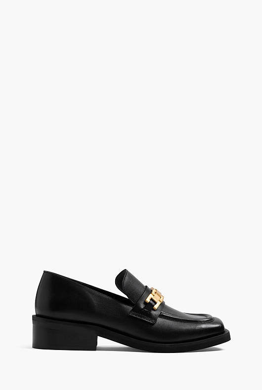 Black Chunky Leather Loafer with Chain - Women's Workwear Shoes | Witchery