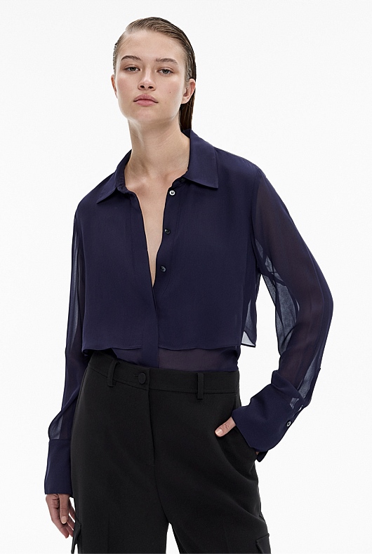 Strong Blue Georgette Layered Shirt - Women's Evening Shirts | Witchery