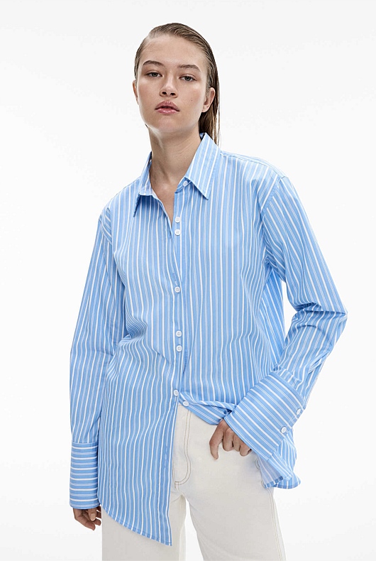 Harbour Blue Cotton Twin Stripe Relaxed Shirt - Women's Long Sleeve ...