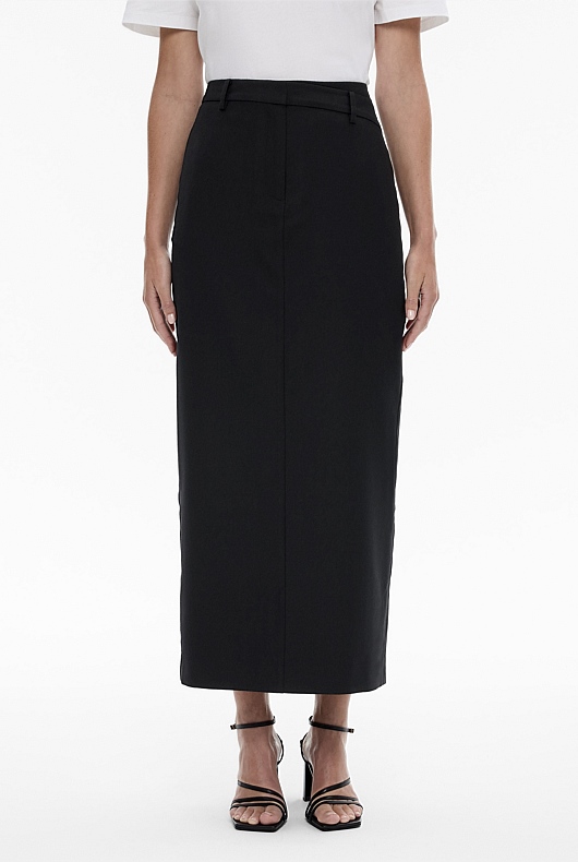 Black Wool Blend Asymmetric Skirt - Women's Maxi Skirts | Witchery