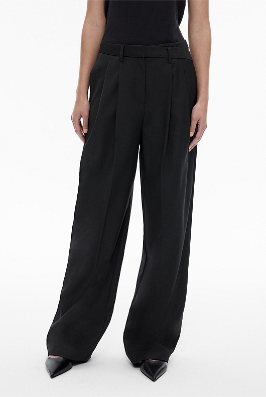 Black Wool Blend Asymmetric Trouser - Women's Black Pants | Witchery