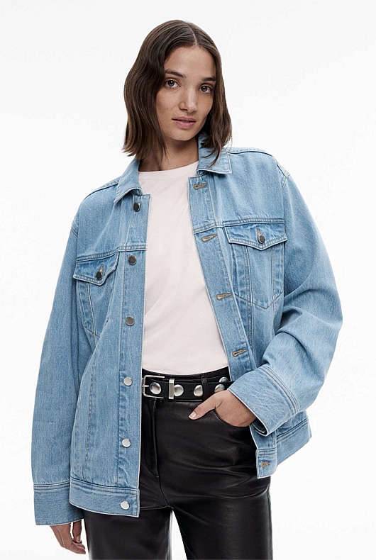 Vintage Wash Denim Oversized Denim Jacket - Women's Denim Jackets ...