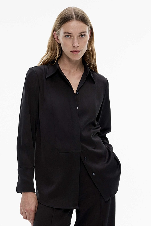 Black Acetate Satin Frame Shirt - Women's Evening Shirts | Witchery