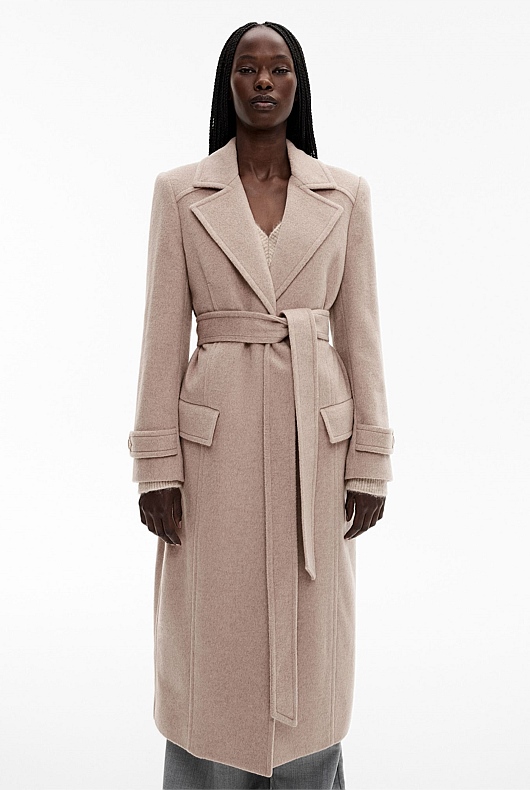 Taupe Marle Wool Cashmere Tie Coat - Women's Coats | Witchery