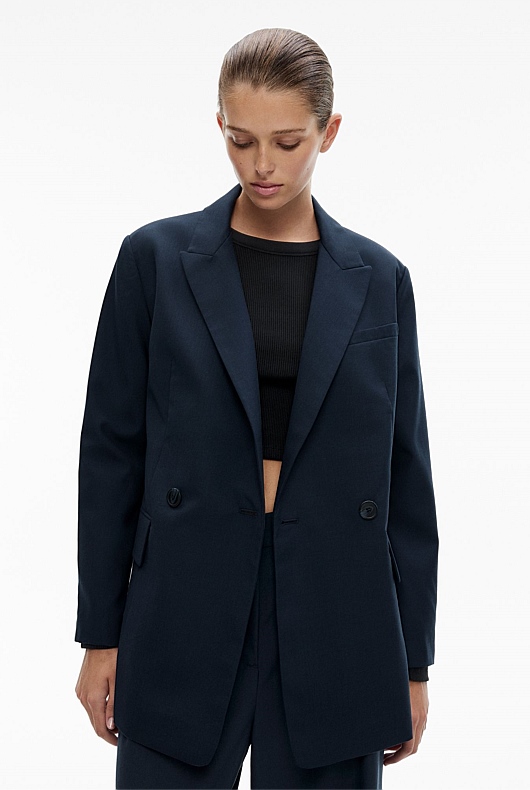 Navy Double-Breasted Boxy Blazer - Women's Blazers | Witchery