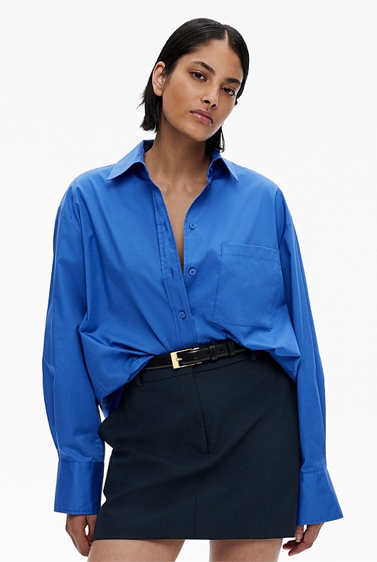 Wedgewood Blue Cotton Oversized Shirt - Women's Cotton Shirts | Witchery