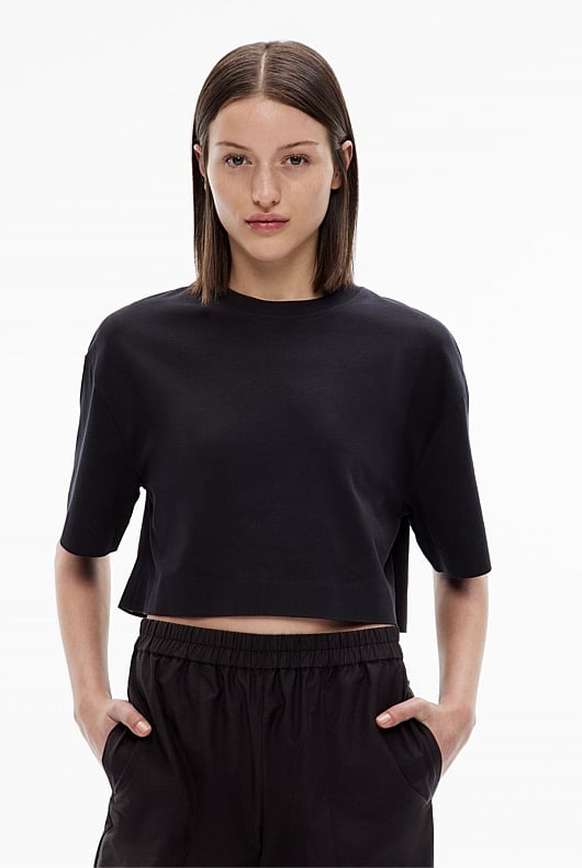 Black Cotton Crop T-Shirt - Women's Short Sleeve Tops | Witchery