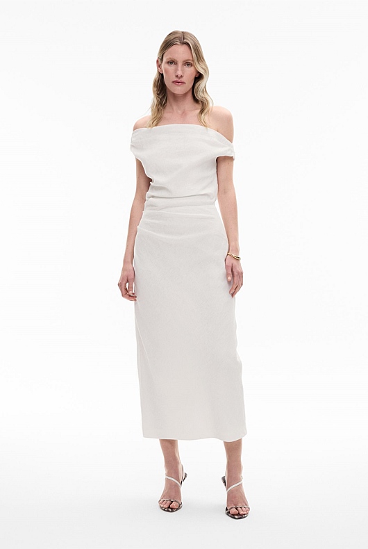 Fresh White Off Shoulder Midi Dress - Women's Christmas Party Dresses | Witchery