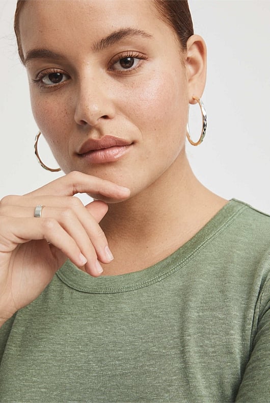 Washed Sage Linen Crew Neck Tee Women's Short Sleeve Tops Witchery