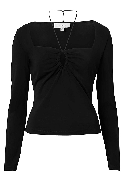 Black Halter Strap Top Womens Long Sleeve Tops Witchery