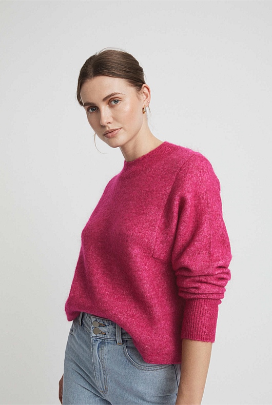 Raspberry Pink Crew Neck Lofty Knit - Women's Sweaters | Witchery