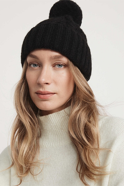 Black Cable Knit Beanie Women's Hats Witchery