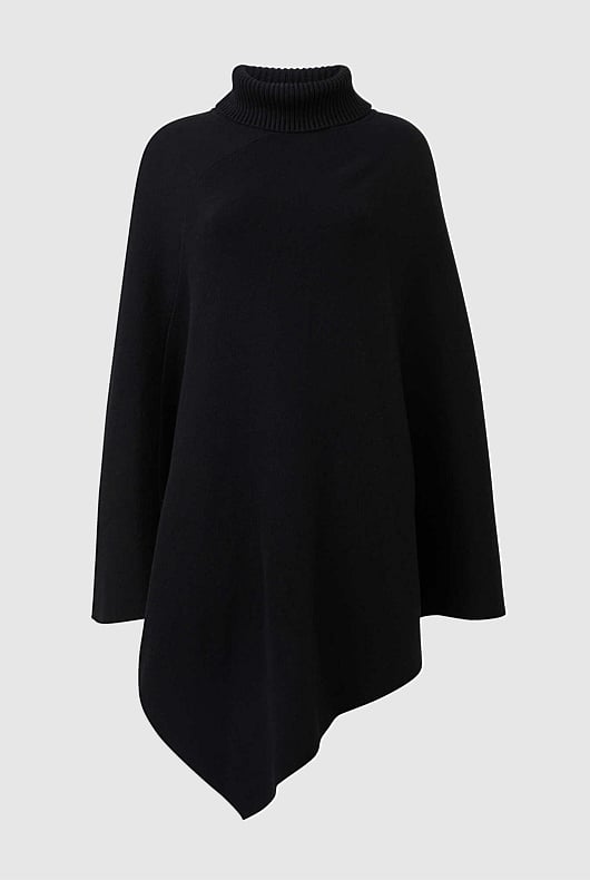 Black Asymmetrical Knit Poncho - Women's Scarves & Wraps | Witchery