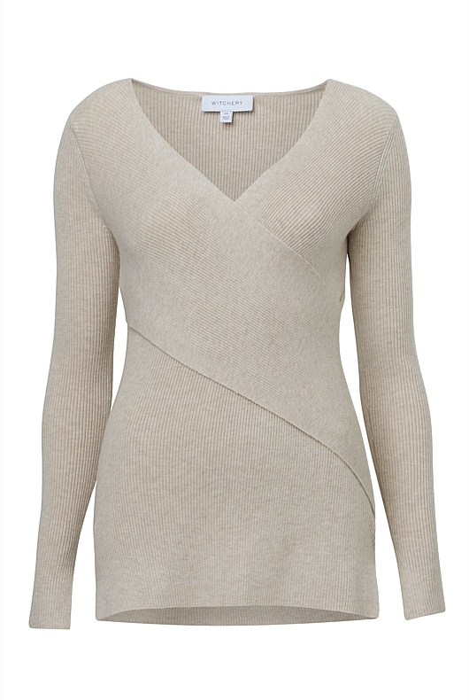 Oatmeal Marle Wrap Front Knit - Women's Sweaters | Witchery