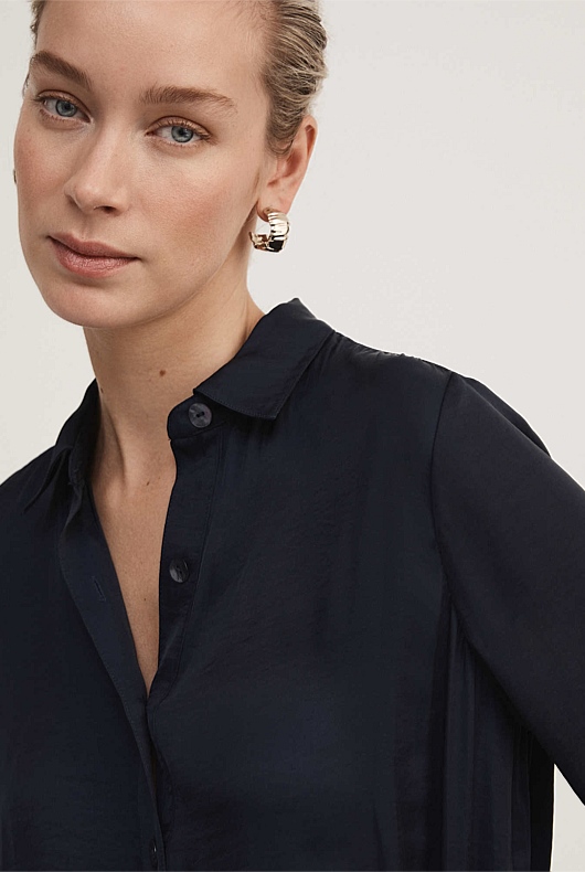 Half Placket Example Blue Night Half Placket Shirt - Women's Foundation Shirts | Witchery