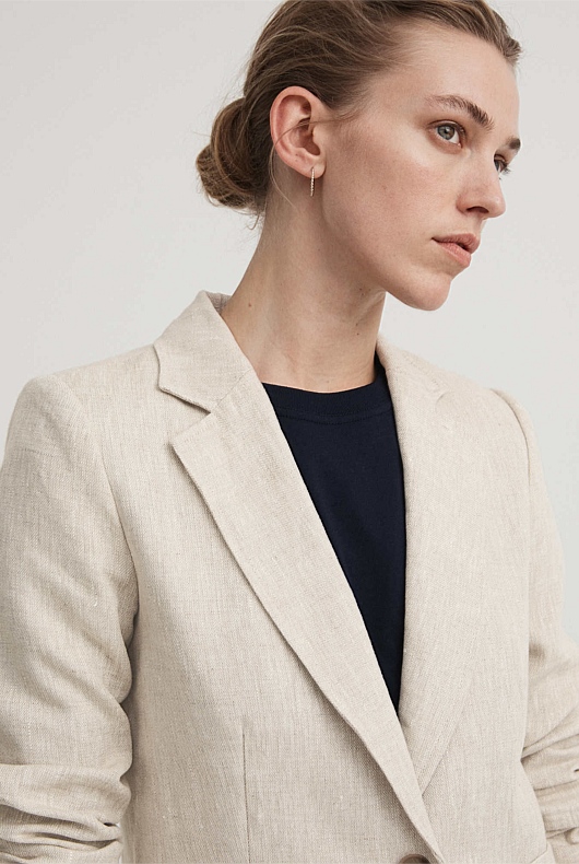 Flax Yarn Dye Linen Single Breasted Blazer Women's Top Layers Witchery