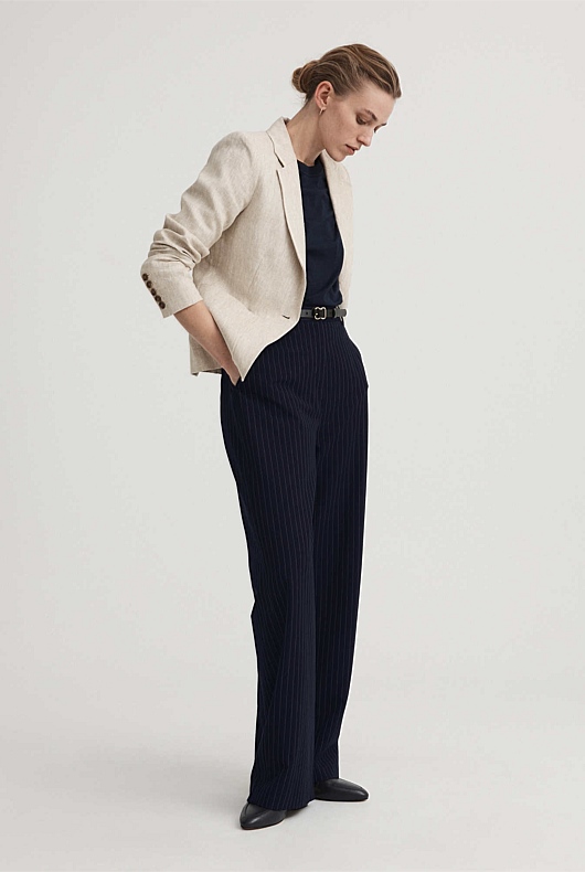 Flax Yarn Dye Linen Single Breasted Blazer Women's Top Layers Witchery