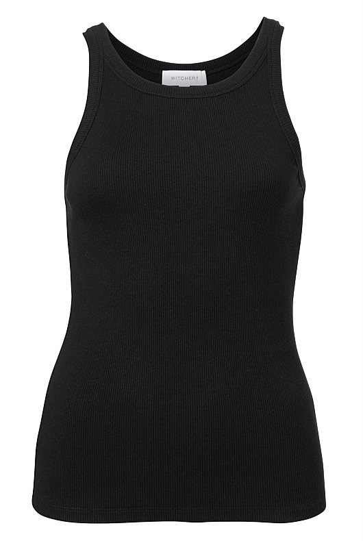 Black Cotton Rib Urban Tank Womens Sleeveless Tops Witchery