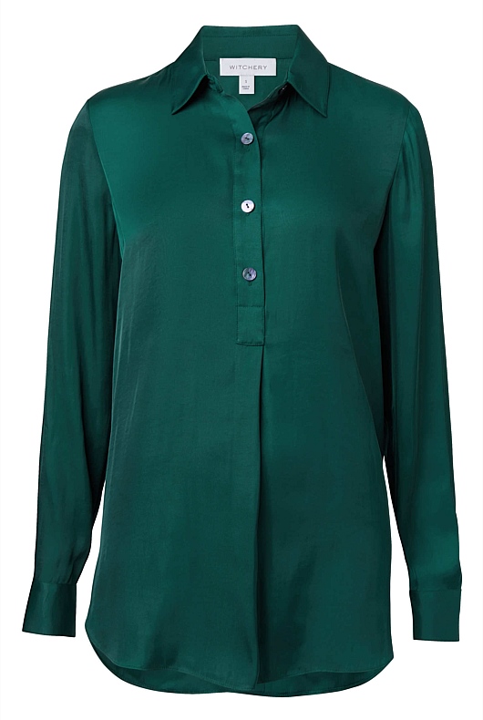 Half Placket Example Aquamarine Half Placket Shirt - Women's Evening Shirts | Witchery