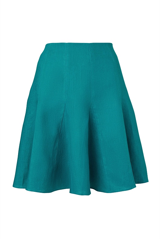 Gem Green French Linen Godet Mini Skirt - Women's A Line Skirts | Witchery