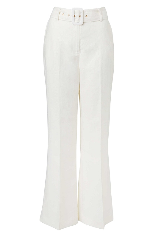 Chalk Linen Belted Trouser - Women's High Waisted Pants | Witchery