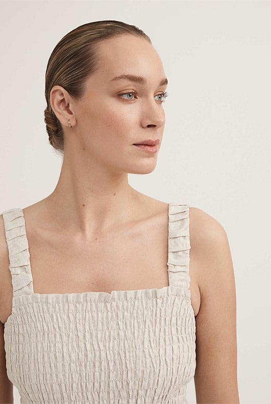 Flax French Linen Shirred Tank Women's Sleeveless Tops Witchery