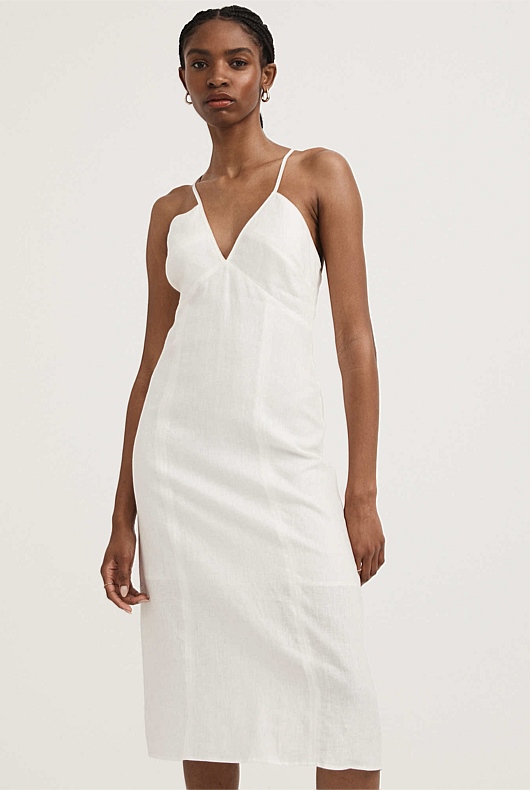 Chalk French Linen Summer Slip Dress Womens A Line Dresses Witchery