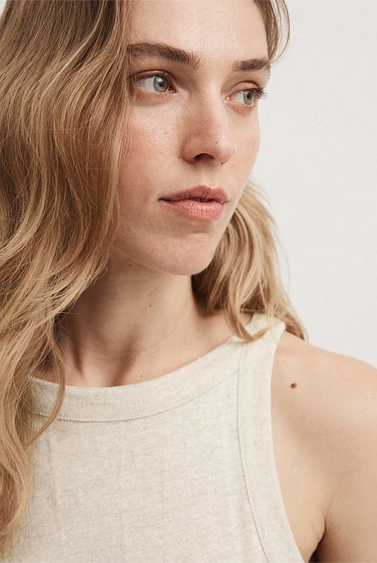 Flax Linen Bind Detail Tank Women's Sleeveless Tops Witchery