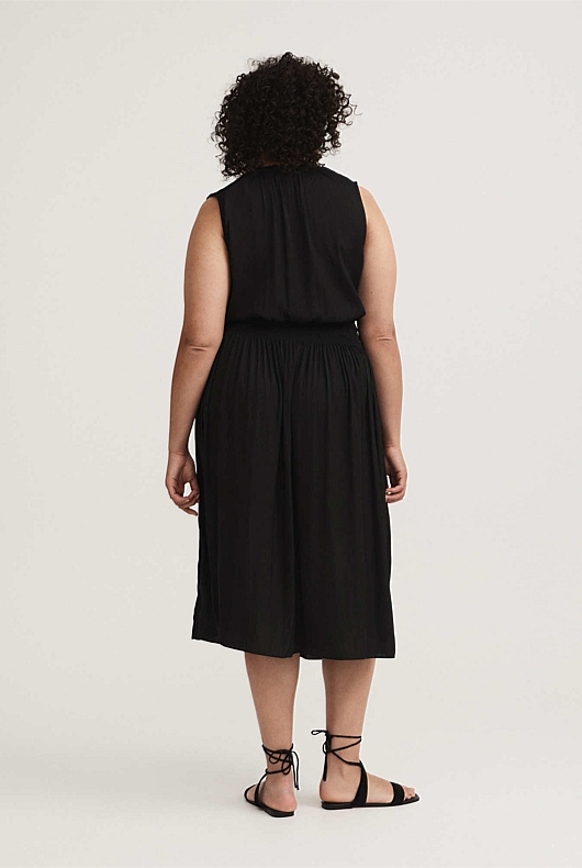 Black Shirred Waist Midi Dress - Women's Black Dresses | Witchery