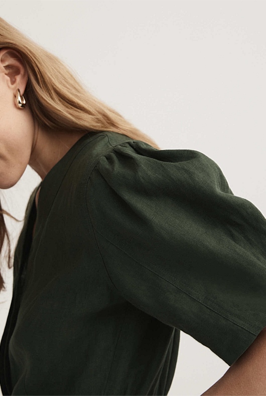 Storm Linen Puff Sleeve Playsuit Women's Jumpsuits Witchery