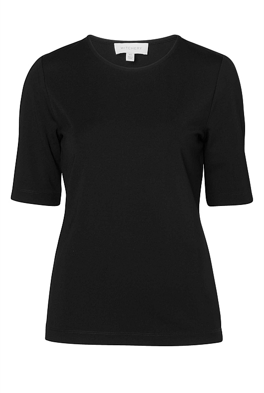 Black Ponte Crew Neck Tee - Women's Short Sleeve Tops | Witchery