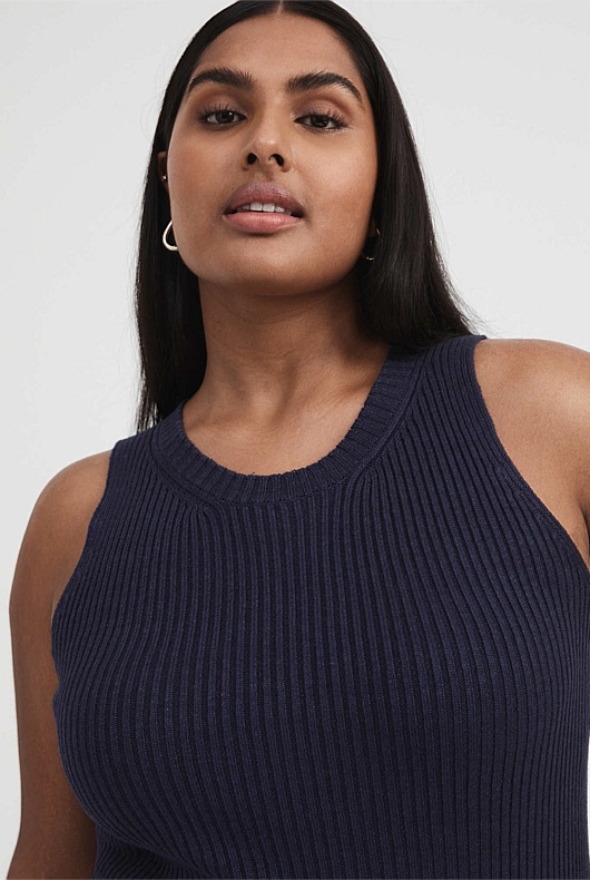 Ink Blue Sleeveless Midi Knit Dress - Women's A Line Dresses | Witchery
