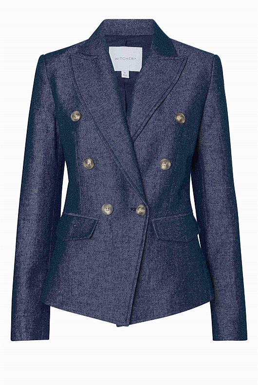 French Blue Yarn Dye DoubleBreasted Blazer Women's Blazers Witchery