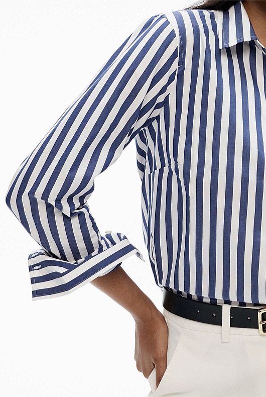 Mineral Blue Slim Cotton Stripe Shirt - Women's Striped Shirts | Witchery