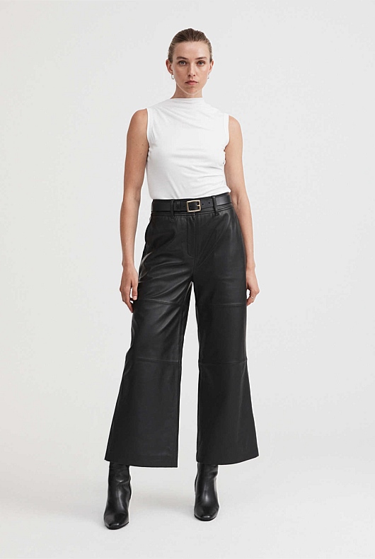Black Leather Wide Leg Pant - Women's Black Pants | Witchery