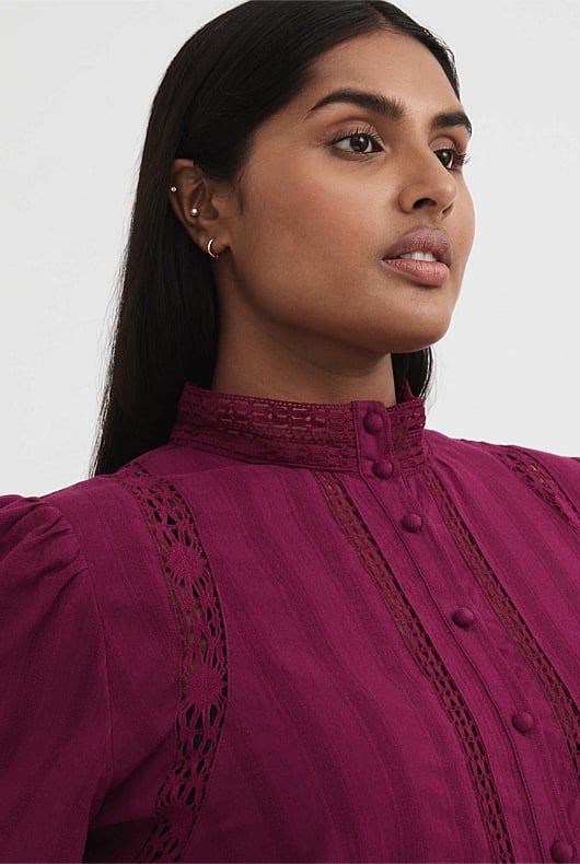 Deep Magenta Lace Detail Shirt - Women's Evening Shirts | Witchery