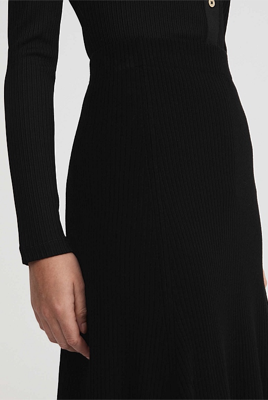 Black Rib Knit Flare Skirt Women's A Line Skirts Witchery