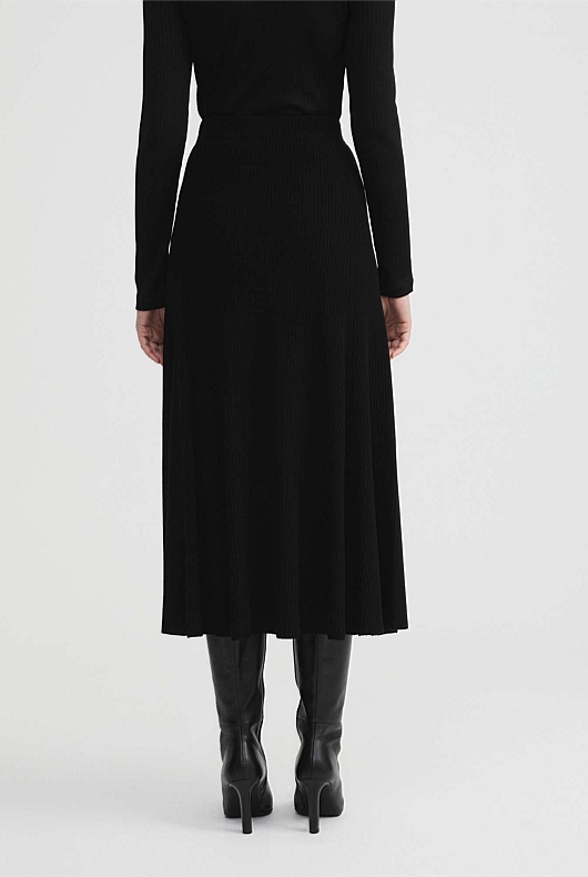 Black Rib Knit Flare Skirt Women's A Line Skirts Witchery