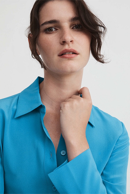 Bright Blue Silk Shirt - Women's Evening Shirts | Witchery