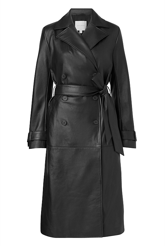 Black Leather Double Breasted Coat - Women's Trench Coats | Witchery