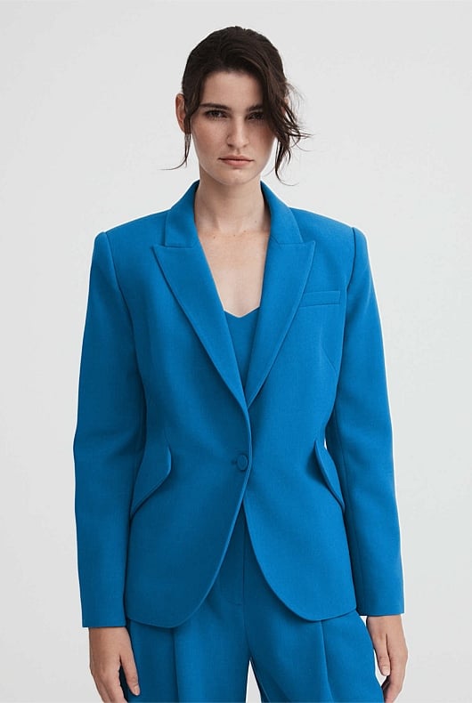 Sorrento Blue Seam Detail Single Breasted Blazer - Women's Blazers ...